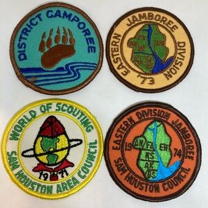 4 Vintage 70s Boy Scouts Patches Sam Houston Council Camporee Texas